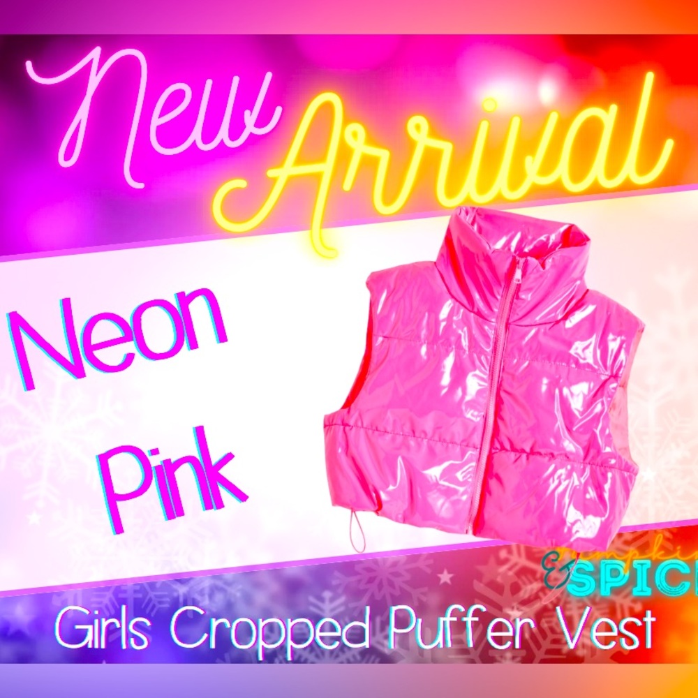 TRACTR Girls Neon Pink Cropped Puffer Vest